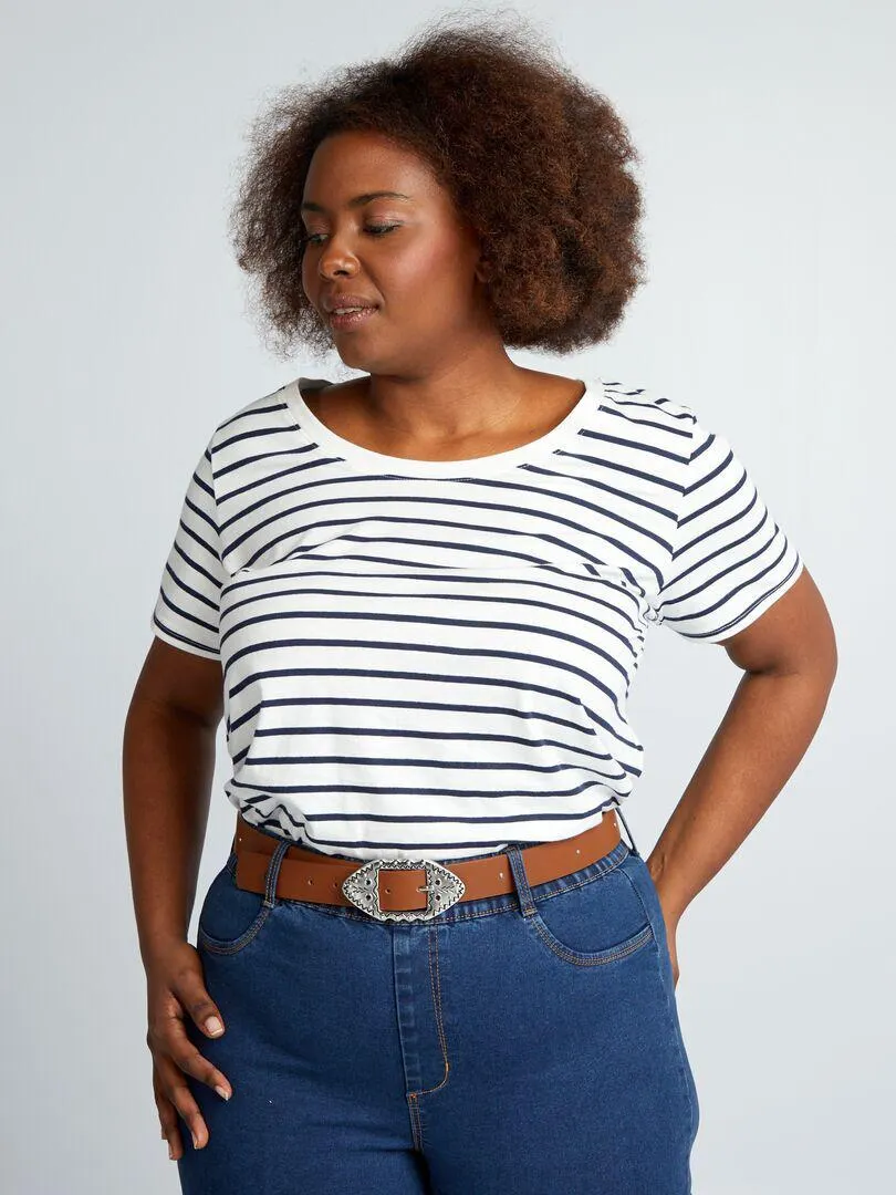 T-shirt basica marinière - BIANCO