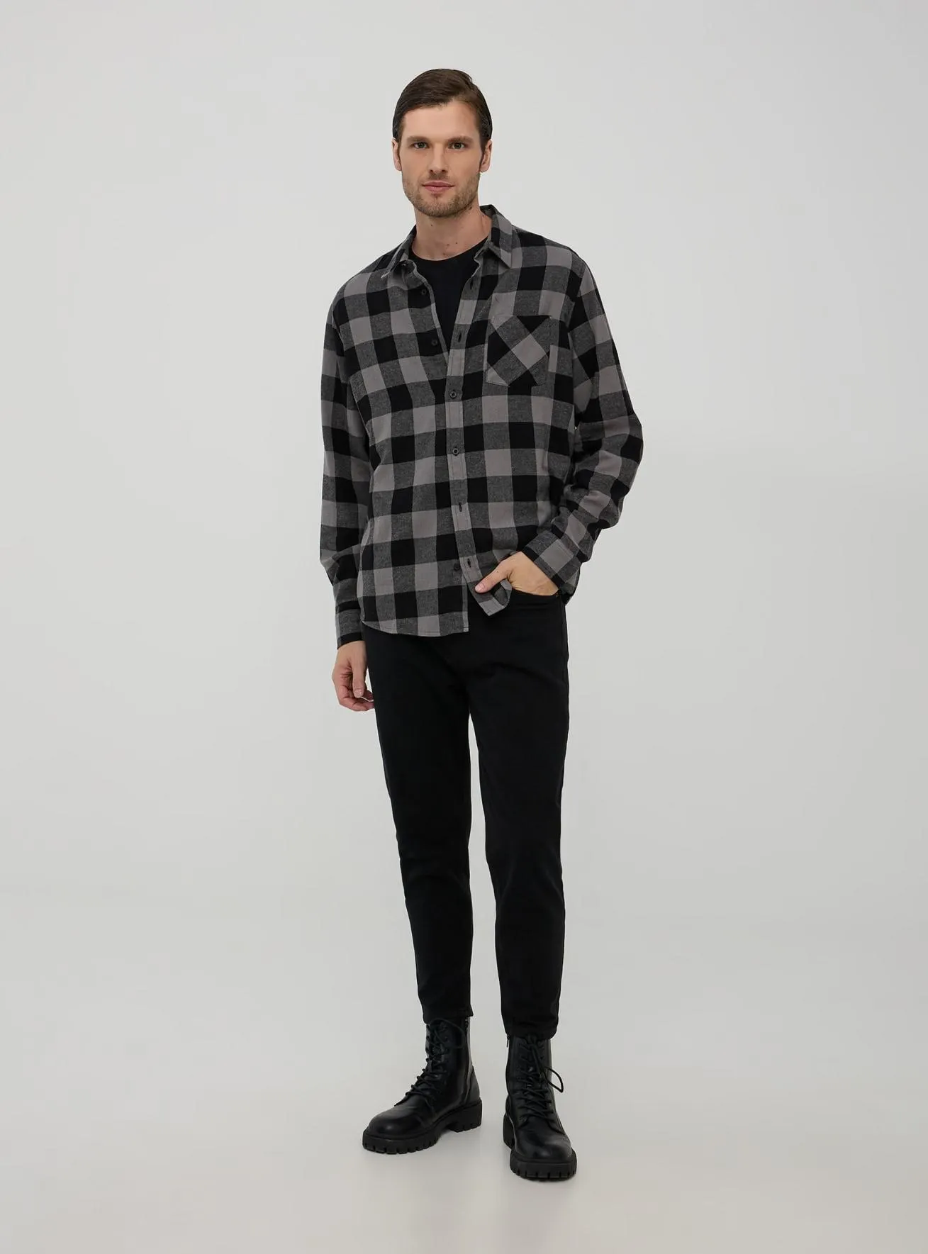 Camicia a quadri Var grigio topo