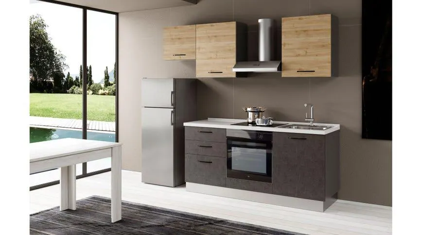 Gilda 2.0 cucina 240 cm colore portland e rovere cadiz