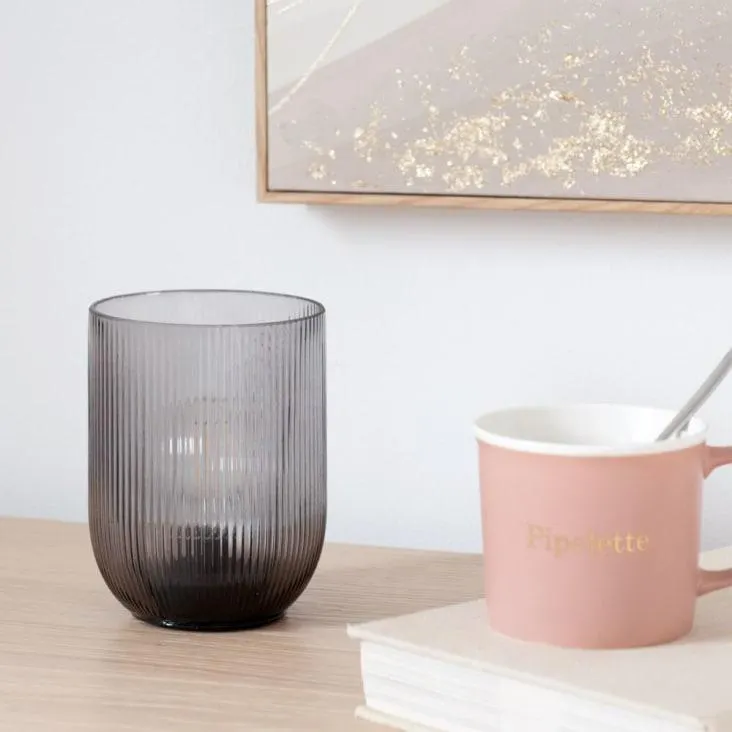 Decorazione luminosa in vetro striato e metallo grigio antracite