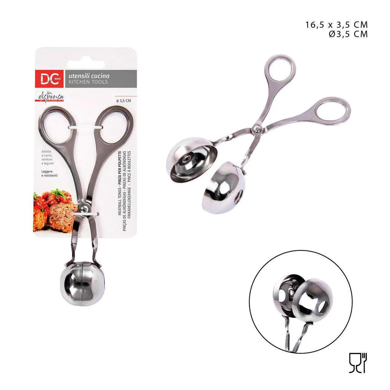 Dc Steel Meatball Tongs 16.5X3.5Cm