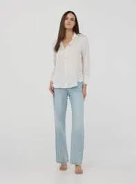 Camicia ampia effetto raso tinta unita Bianco lana