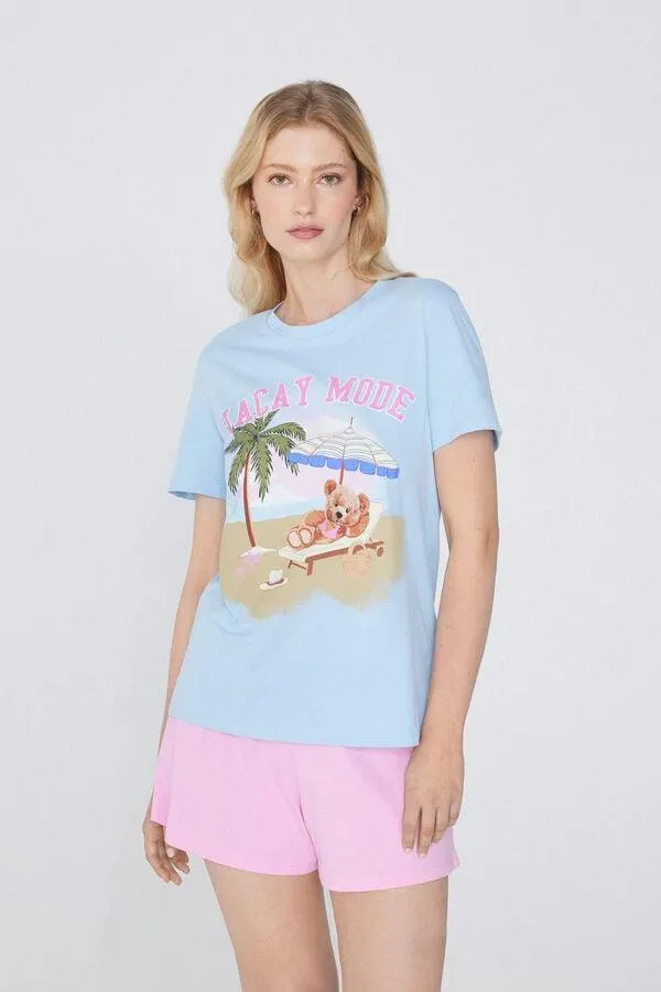 Pigiama Corto Cotone Stampa Orso