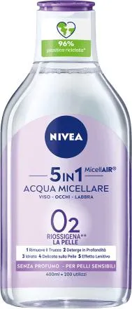 Acqua micellare 5in1 viso, occhi e labbra per pelli sensibili, 400 ml