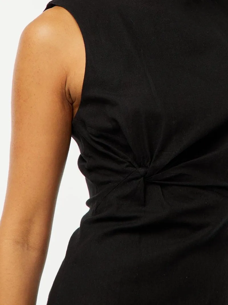 Vestito midi senza maniche, aperto sul lato - nero