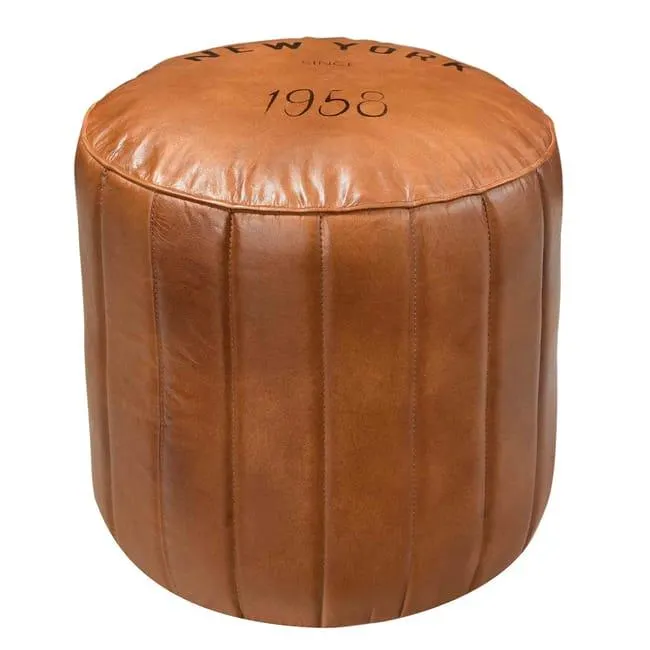 Pouf rotondo in pelle marrone D42 cm - Bally