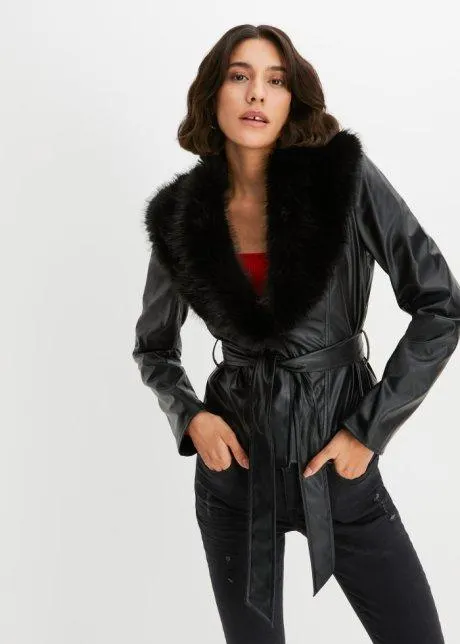 Giacca in similpelle con ecopelliccia