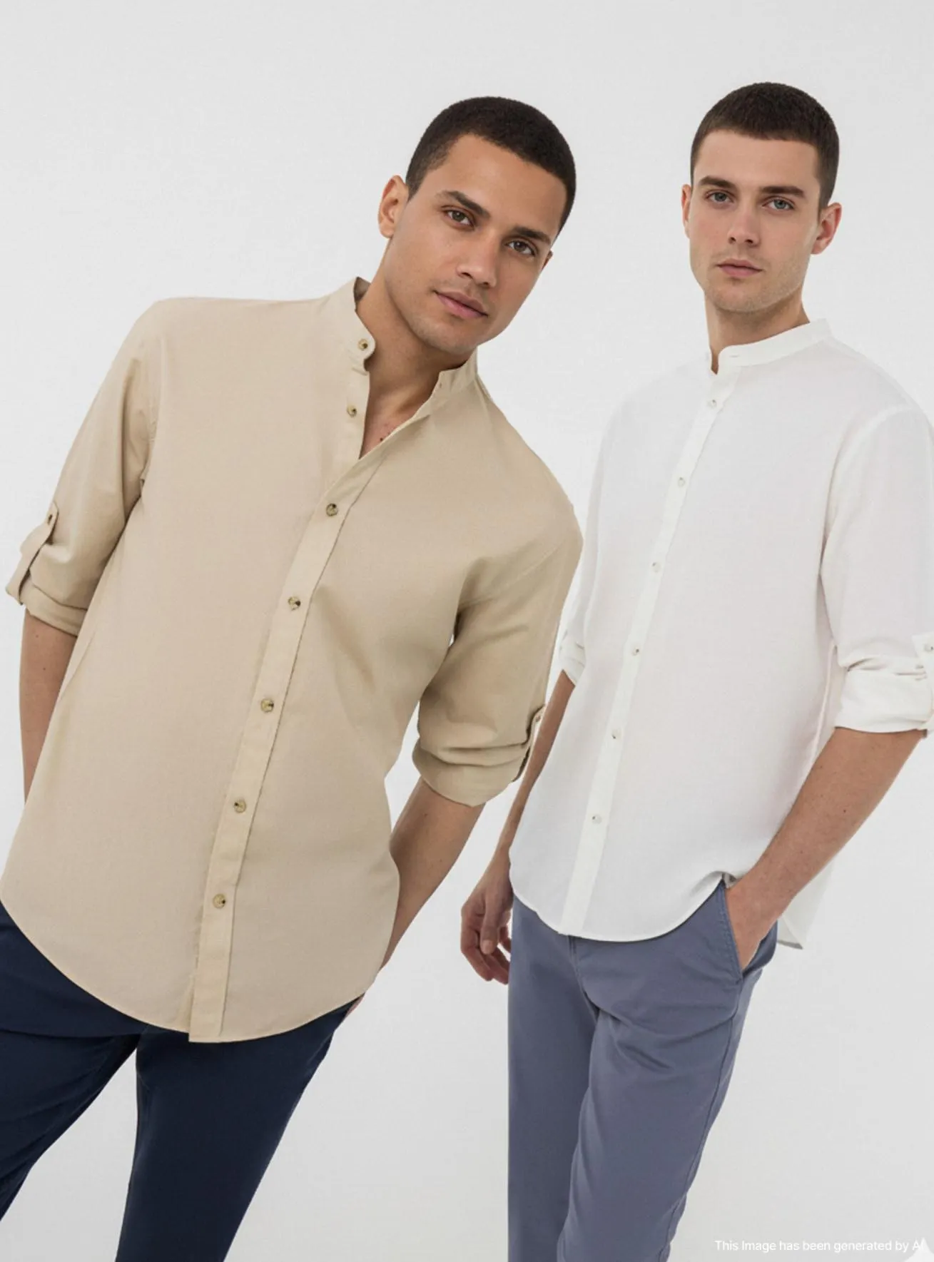 Pack 2 camicie coreane misto lino 1x Beige, 1x Bianco