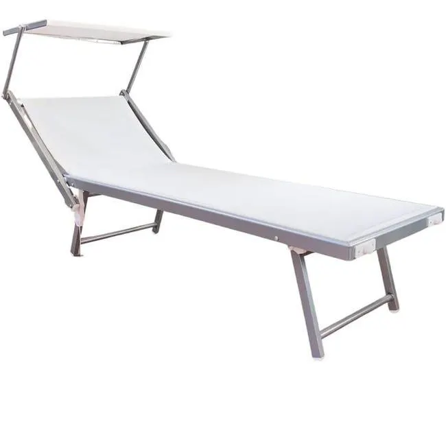 Lettino Sdraio Prendisole da Giardino Pieghevole con Tettuccio e Posizione Regolabile, per Esterno - 189x61x38 cm Bianco