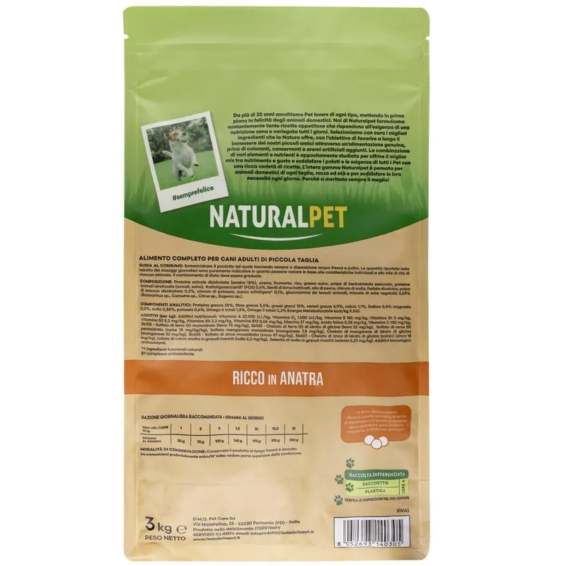 Naturalpet Premium Dog Adult Mini ricco in Anatra 3 kg
