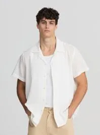 Camicia bowling effetto lino Bianco lana