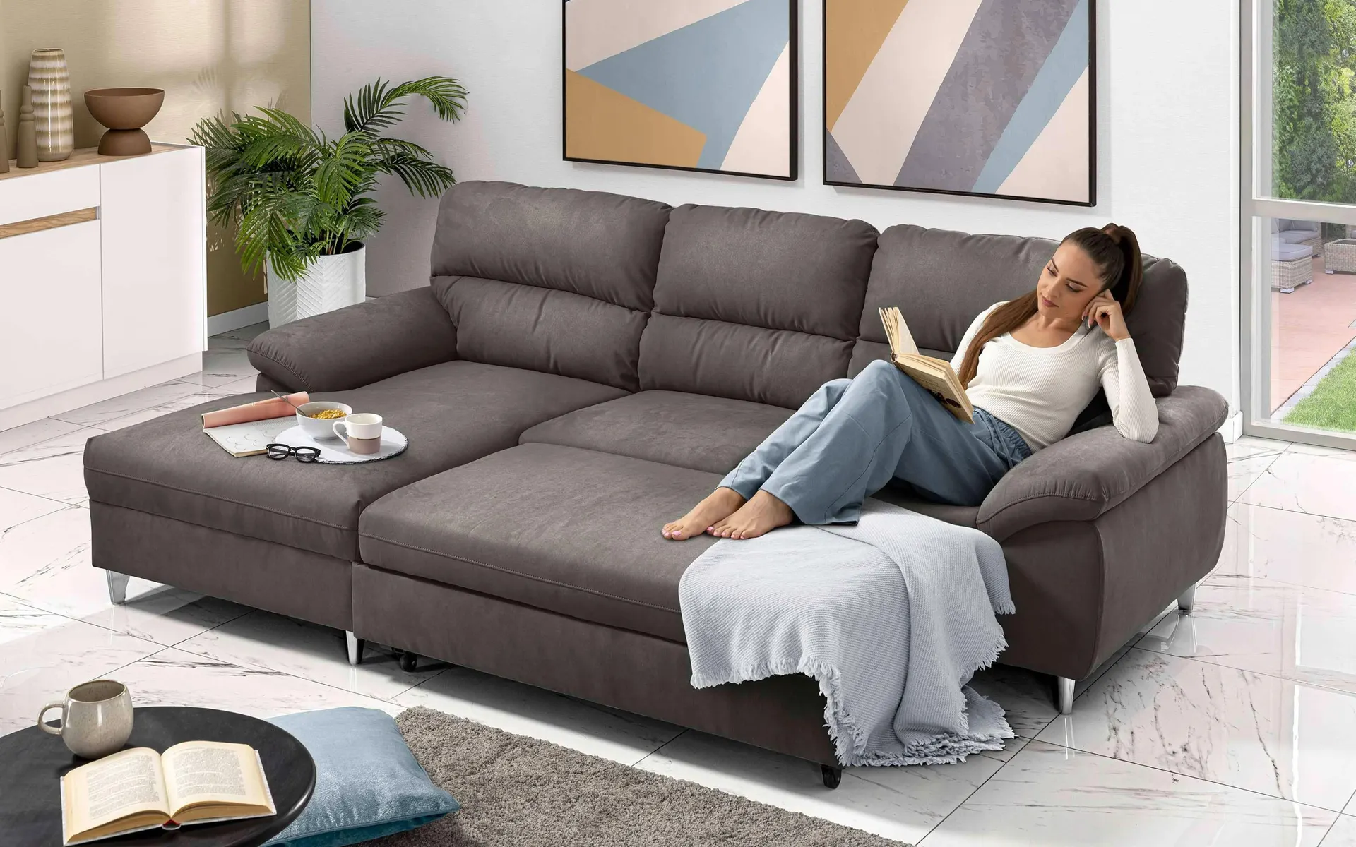 Divano letto angolare con penisola sinistra - meccanismo estraibile