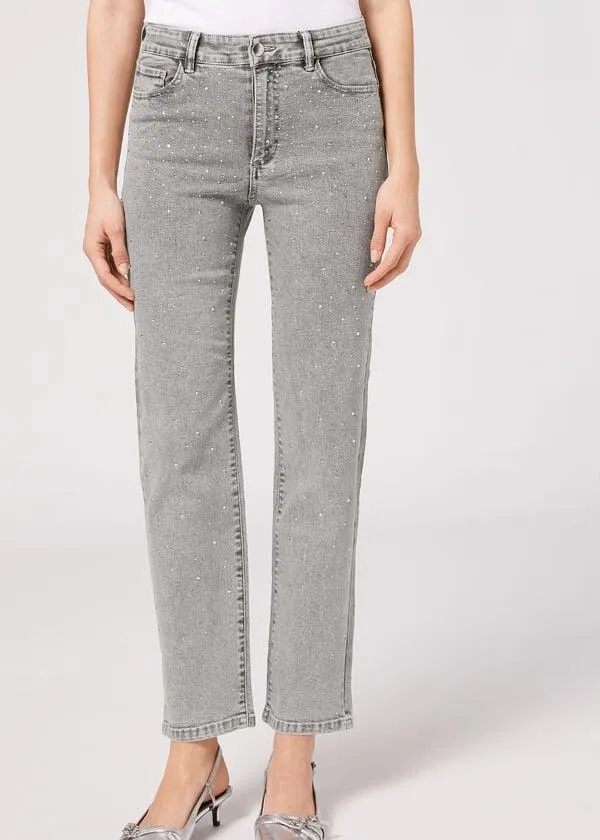 Jeans Elasticizzato con Strass