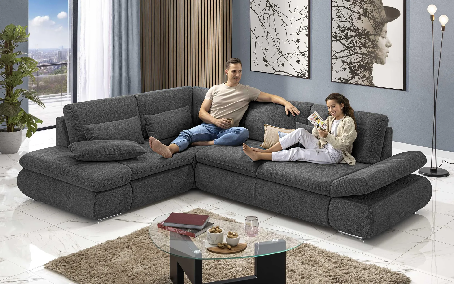 Divano letto angolare con cassetto a sinistra - meccanismo estraibile