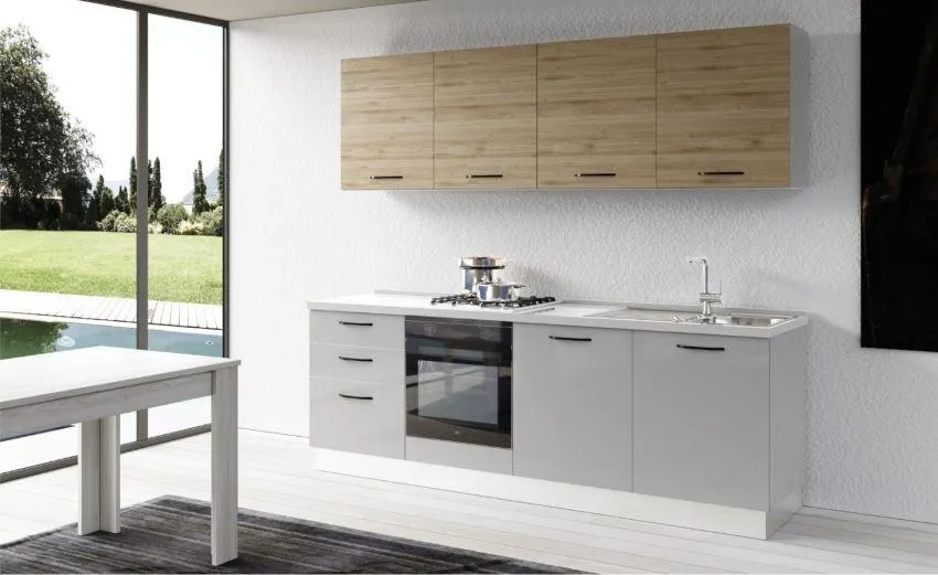 Gilda cucina 240 cm colore light grey e rovere cadiz