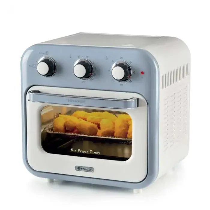 Ariete 4632 friggitrice ad aria e forno vintage, 1400w, 2in1, capacità 16l, accessori inclusi, timer 60 minuti, doppio vetro, celeste