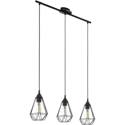 Lampadario a sospensione Eglo Tarbes 3 luci E27 60 W nero Ø 79xH 110 cm