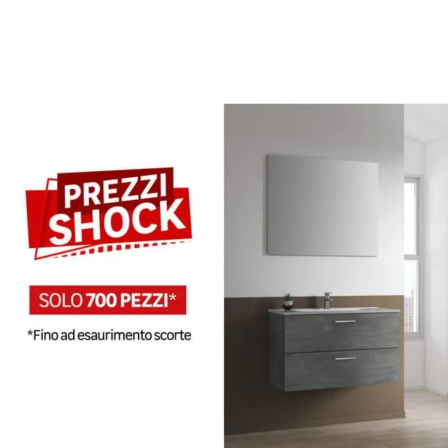 Mobile bagno sospeso con lavabo e specchio L 79 x H 50 x P 45.5 cm cemento 2 cassetti per vasca centrale Paros