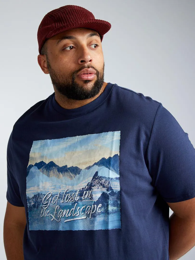 T-shirt in jersey con stampa davanti - BLU