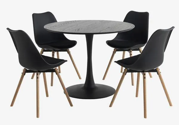 RINGSTED Tavolo Ø100 cm nero + 4 KASTRUP Sedie nero