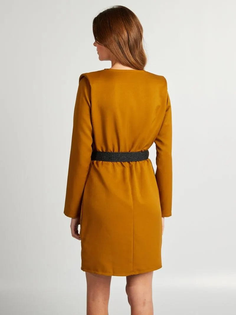 Vestito satinato scollo incrociato - GIALLO