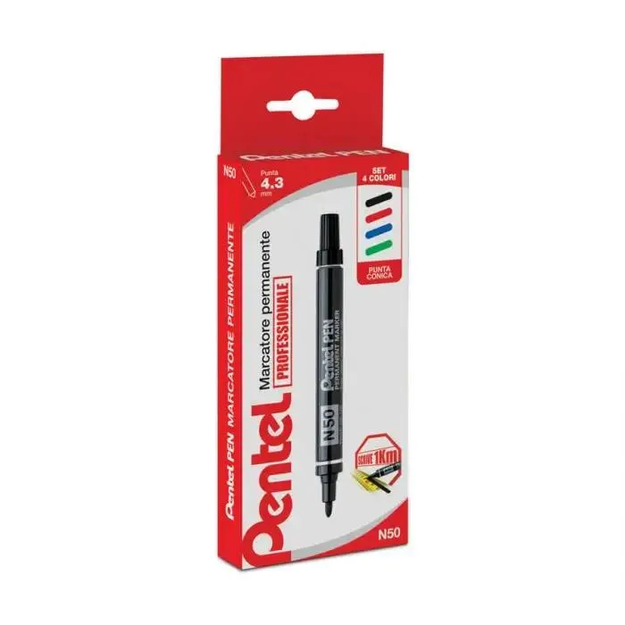 Marcatore permanente pentel - punta tonda 4 pezzi