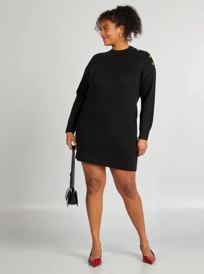 Maxi pull bottoni fantasia - nero