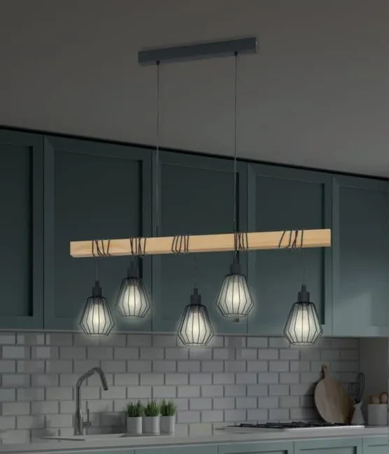 Lampadario Industriale Tabodi nero paralume nero 5x E27 Ø21.5cm INSPIRE