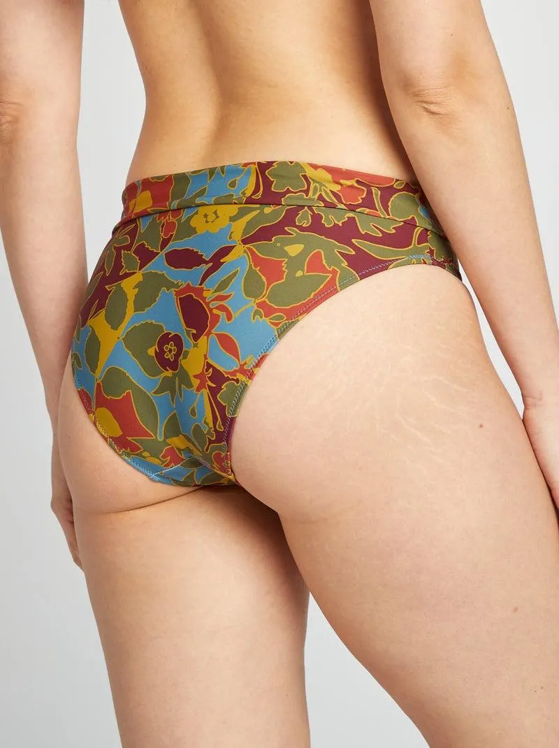 Slip bikini a vita alta a fiori - BLU