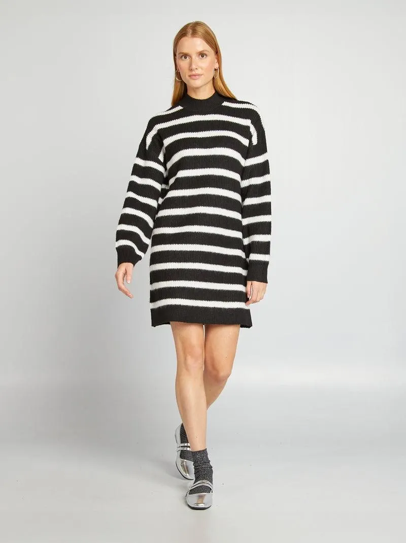 Maxi pull in maglia girocollo - NERO