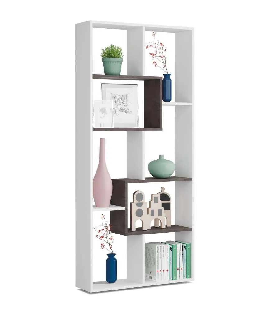LIBRERIA MULTIPOSIZIONE CON 8 SCOMPARTI COLORE BIANCO E OSSIDO