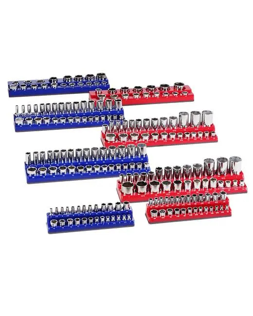 Set di Organizer Magnetici per Chiavi a Bussola SucceBuy,8 Pezzi,Vassoi Metrici,Può Contenere Fino a 199 Chiavi,Blu e Rosso (Chiavi Non Incluse)