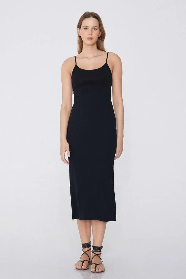 Vestito Midi Cotone Costine Spalline Sottili