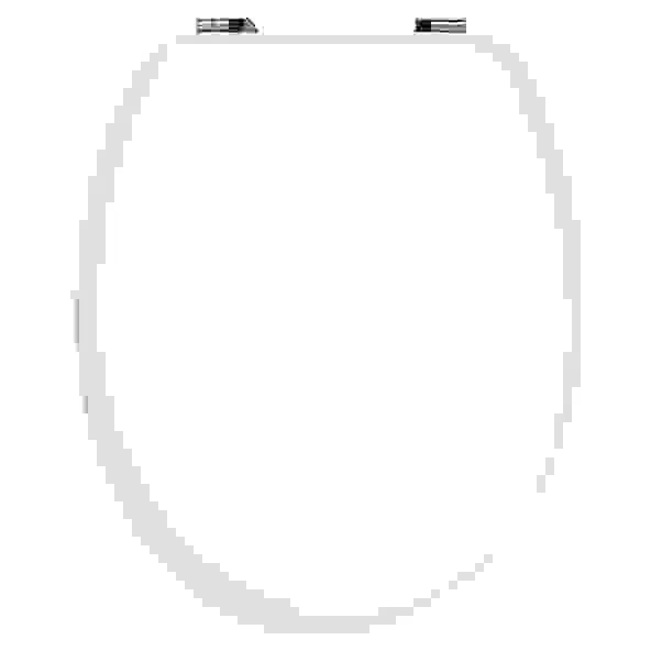 copriwater universale ovale in mdf bianco con cerniere in zama