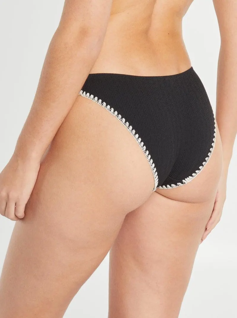 Slip bikini ricamati e a nido d'ape - nero
