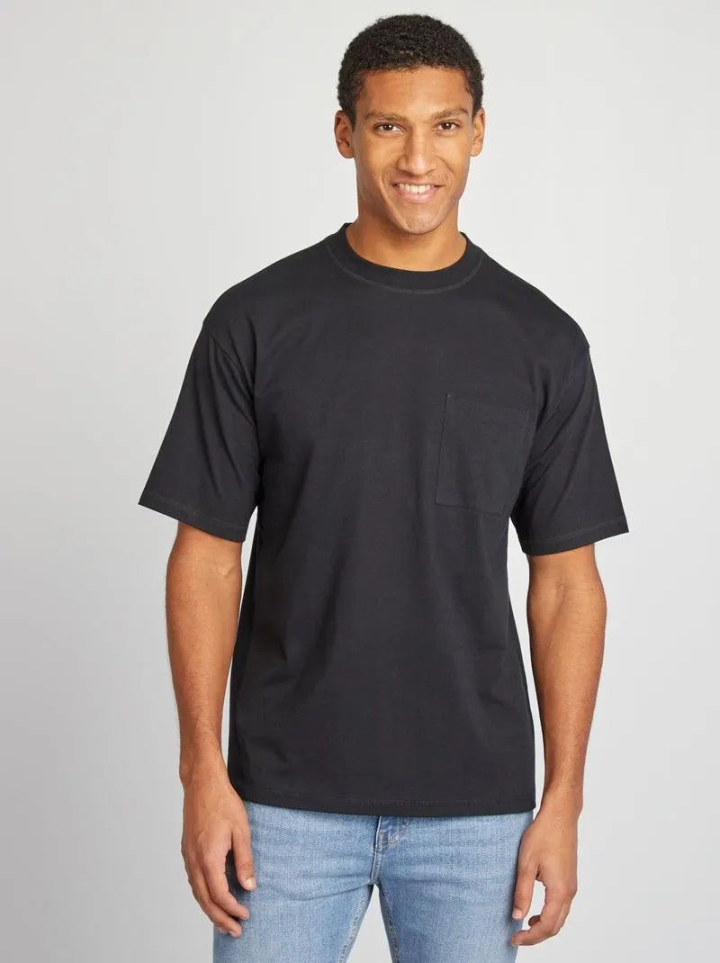 T-shirt tinta unita con taschino - nero
