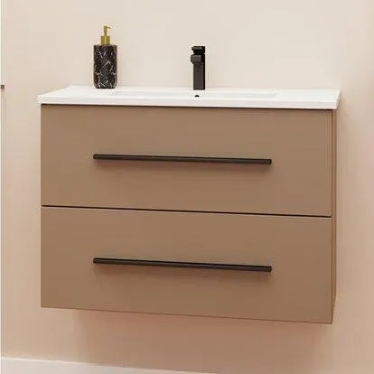 Mobile bagno beige cm 76x46 con base 2 cassetti e lavabo in ceramica
