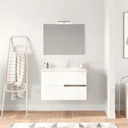 MOBILE BAGNO EVA 80 2 CASSETTI BIANCO ROVERE f 81X46X59 CON SPECCHIO E LAMPADA
