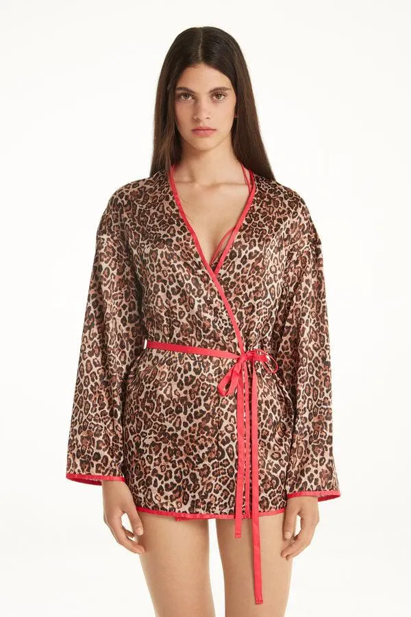 Vestaglia Corta Manica Lunga con Fusciacca Strawberry Leopard