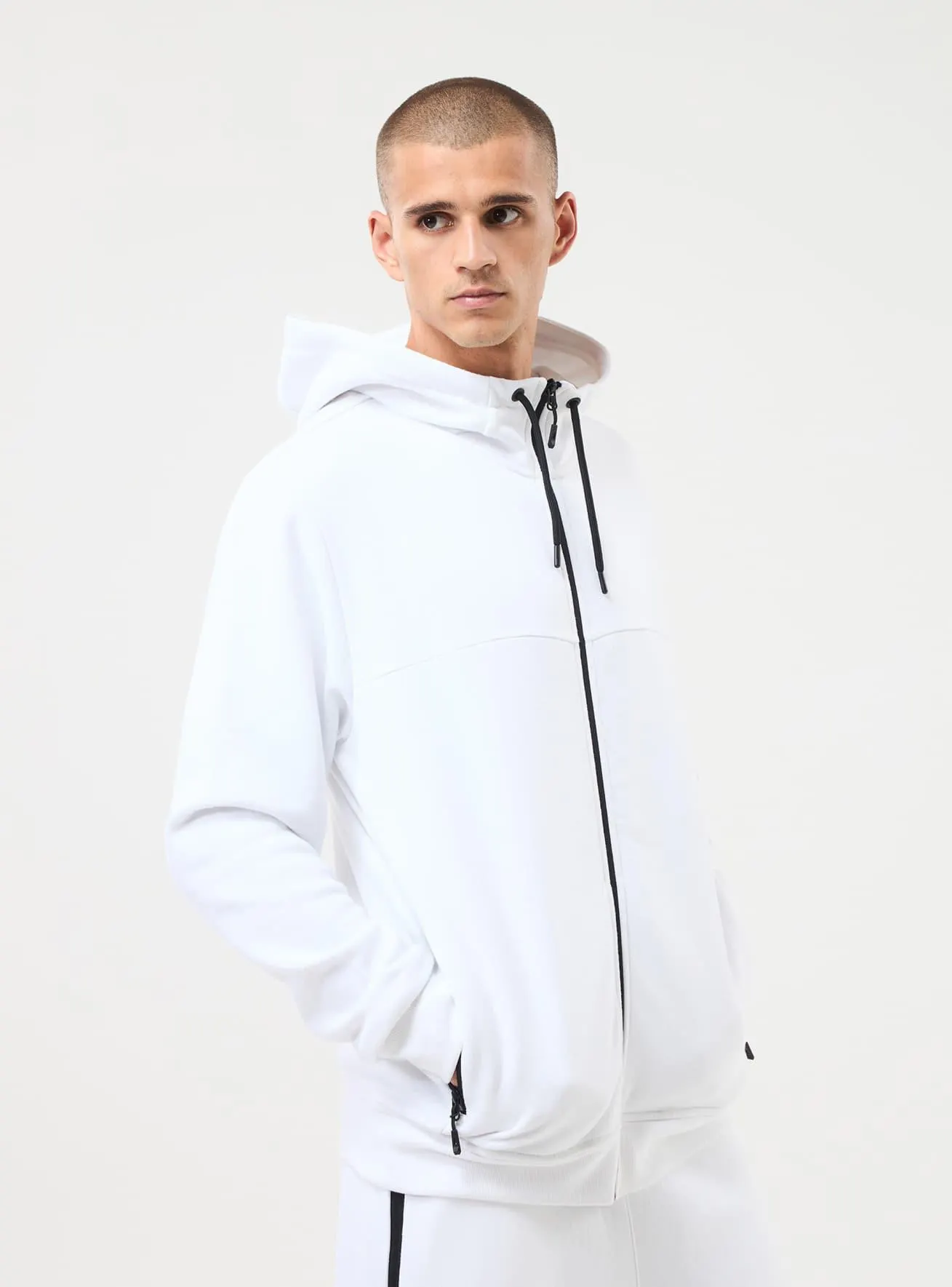 Felpa tecnica con cappuccio e zip Bianco ottico