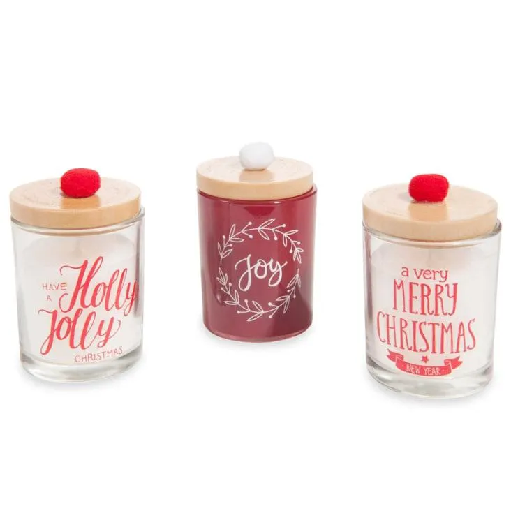 Set 3 candele di Natale in vetro con coperchio 3x45
