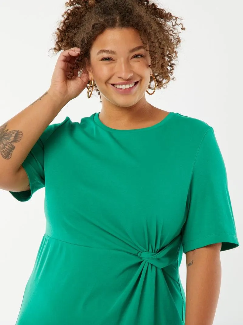 Vestito tinta unita drappeggiato taglio midi - Verde