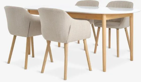 MARSTRAND Tavolo L200 cm bianco + 4 ADSLEV Sedie beige