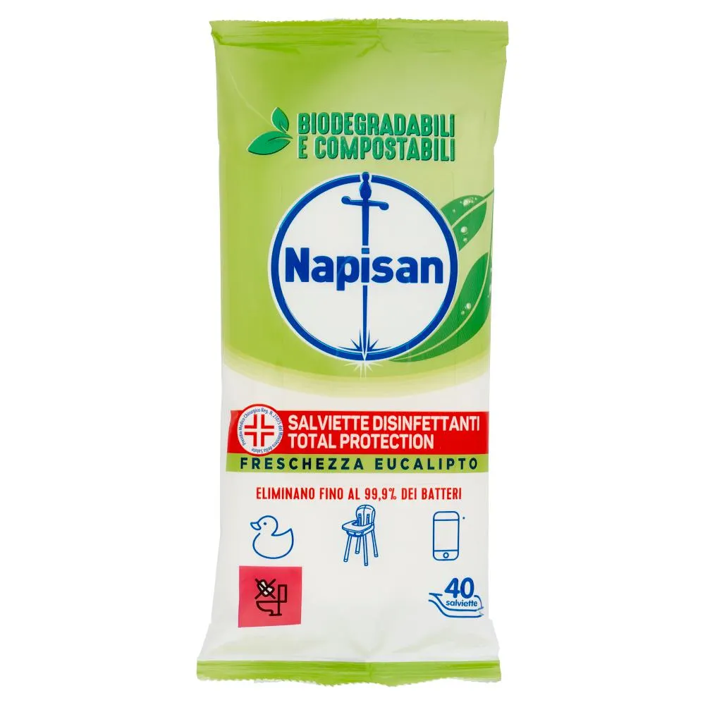 Napisan Salviette Disinfettanti Total Protection Freschezza Eucalipto Biodegradabili 40 pz