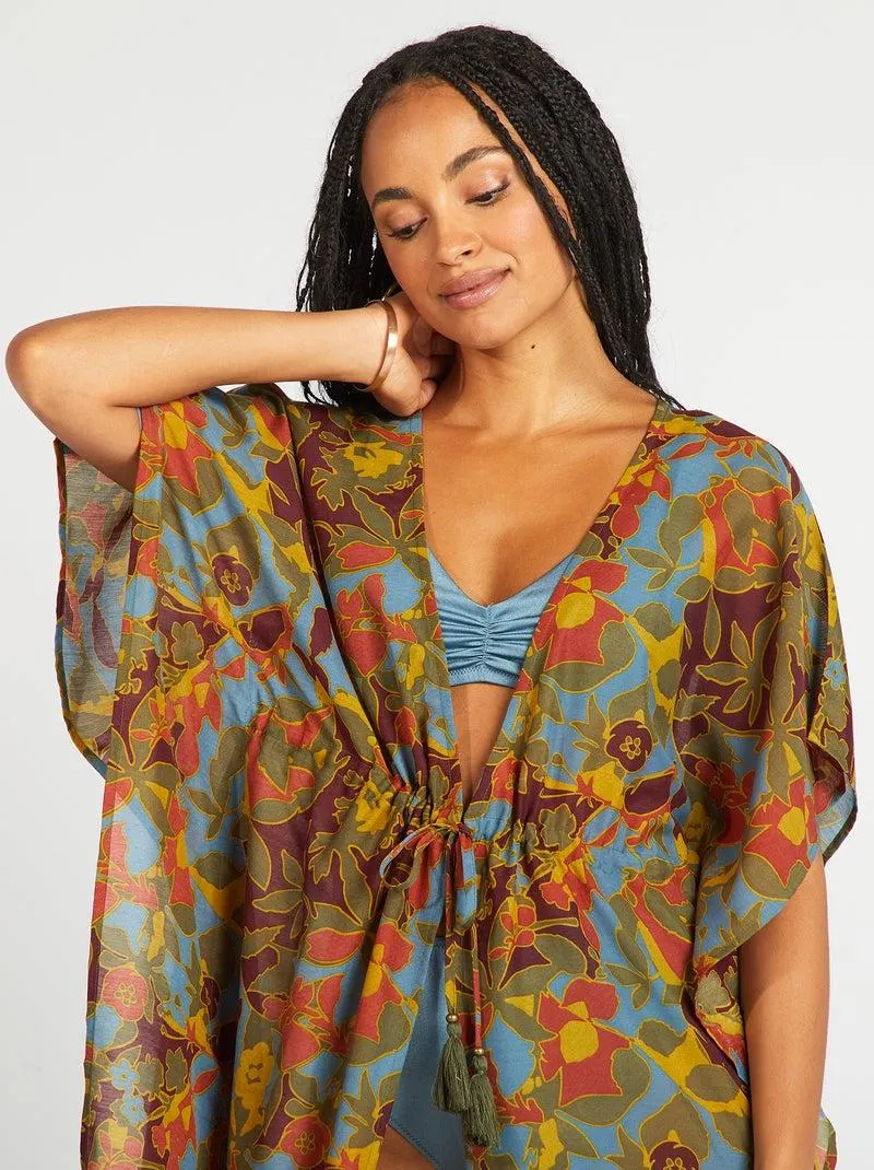 Copricostume lungo aperto stampato - BLU