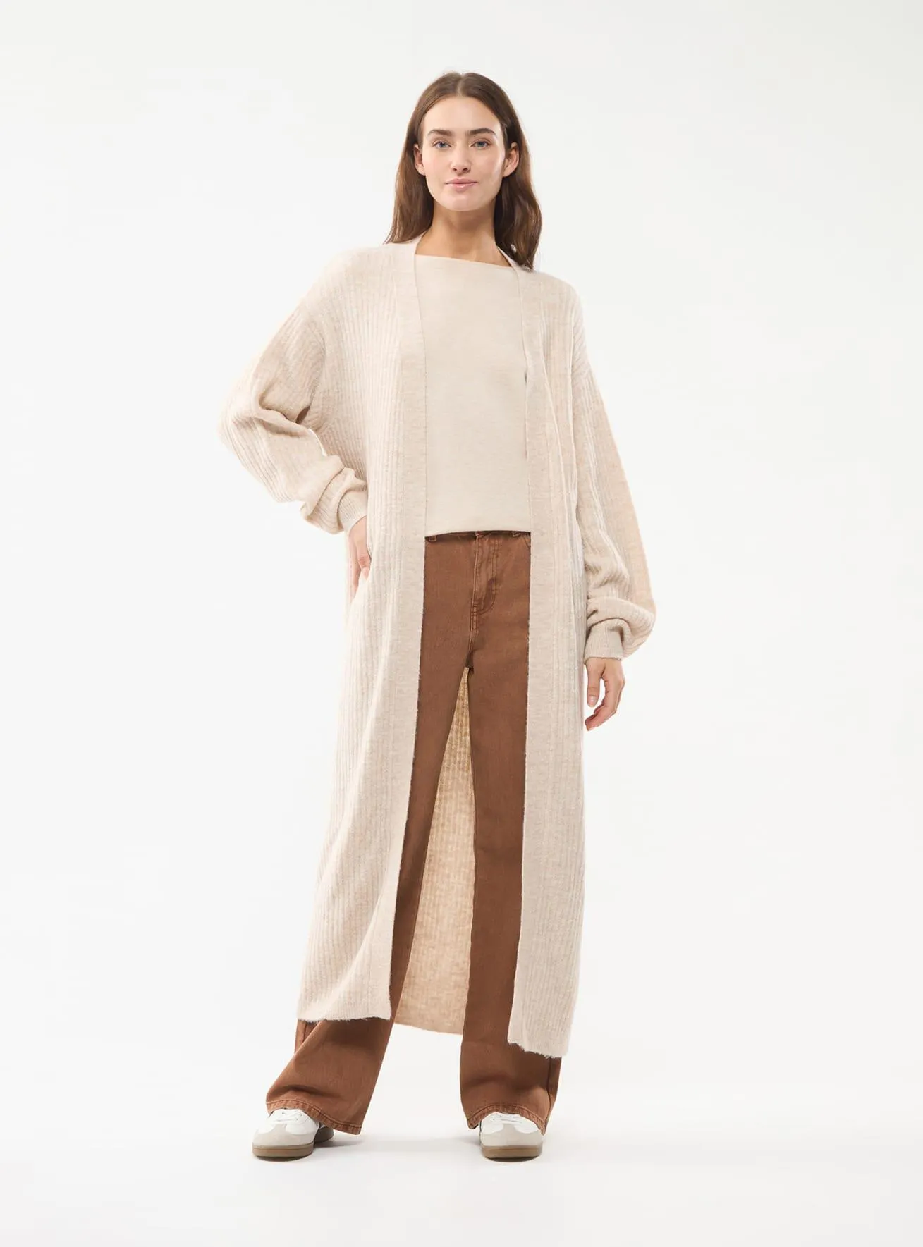 Cardigan oversize aperto Beige melange