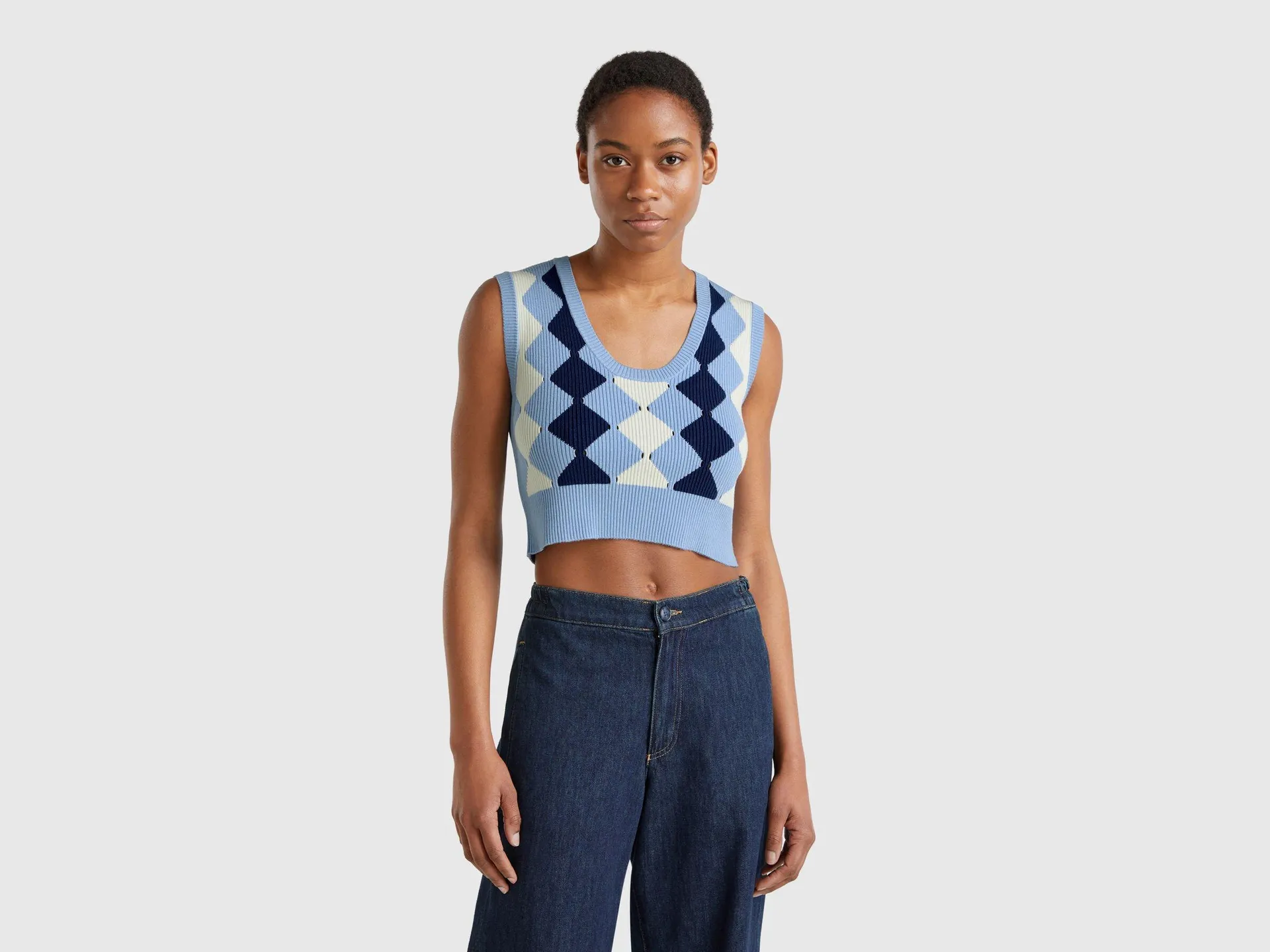 Gilet cropped con intarsio rombi