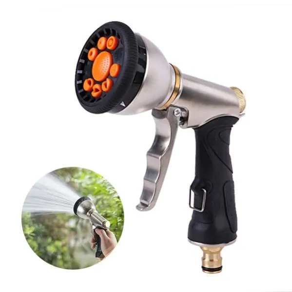 Pistola a spruzzo d'acqua in metallo a 9 funzioni, pistola con ugello ad alta pressione portatile per irrigazione di piante e lavaggio auto