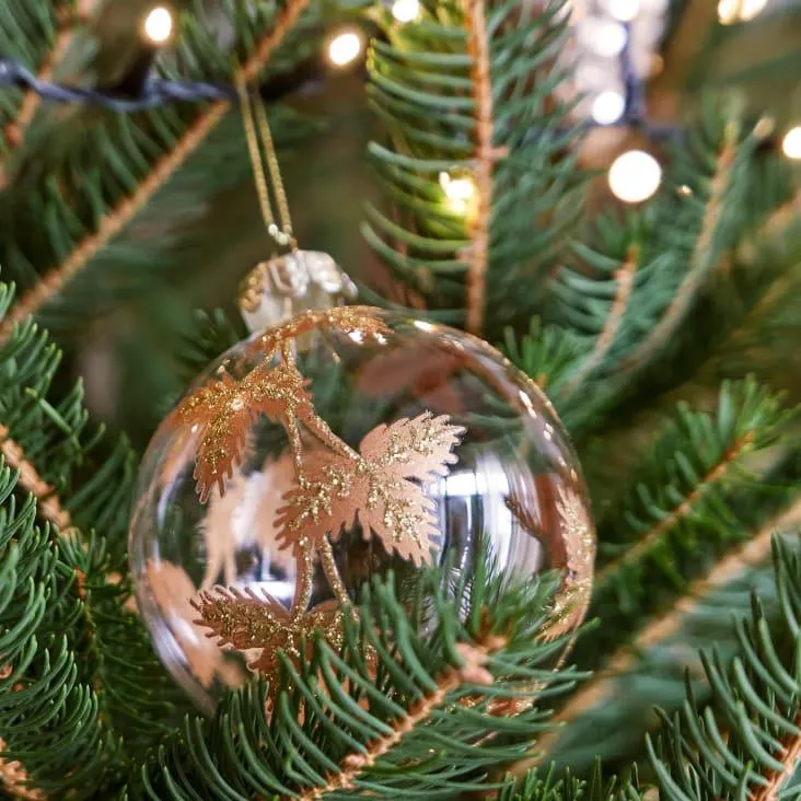 Pallina di Natale in vetro trasparente con motivi dorati - Lotto di 6