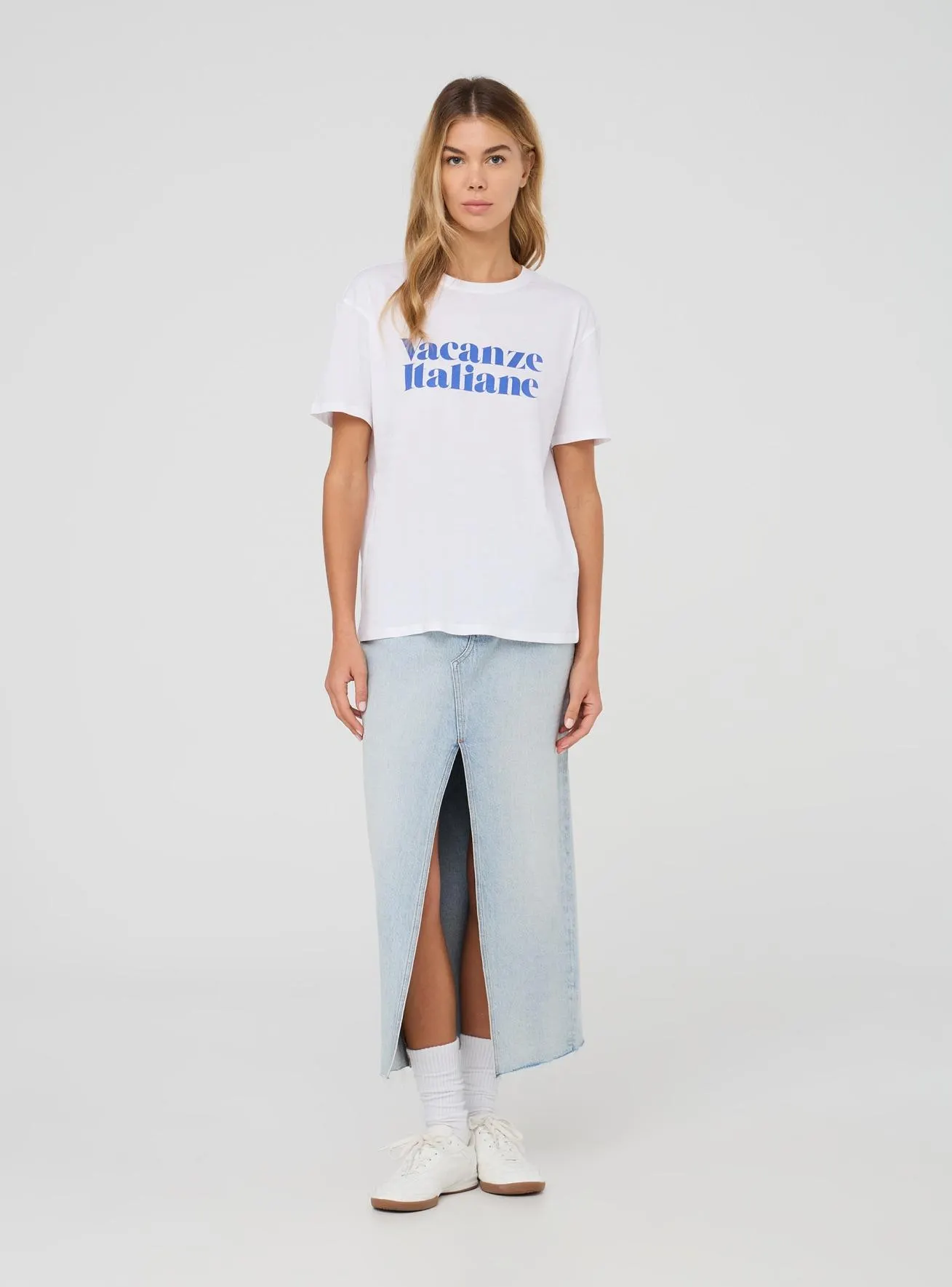 T-shirt ampia con scritta divertente Var bianco ottico